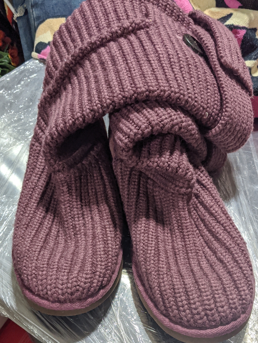 UGG Classic Sweater Boots Purple Knit Mid-Calf Button Women US Size 7 Wool Blend